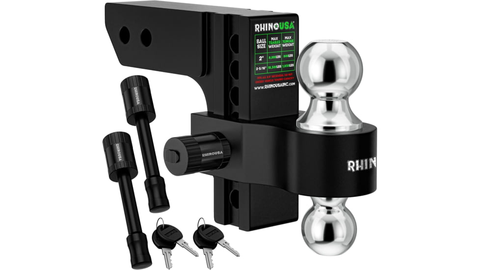 Rhino USA Adjustable Drop Hitch 2.5 Receivers 53ACE097, 6&quot; Drop, Silver, RG-HTDROP2.56-SVR