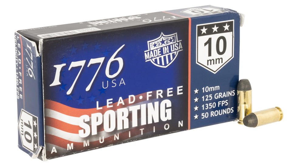 SinterFire 1776 USA 10mm Auto 125 Grain Lead Free Ball Brass Cased Pistol Ammo, 50 Rounds, 1776010125