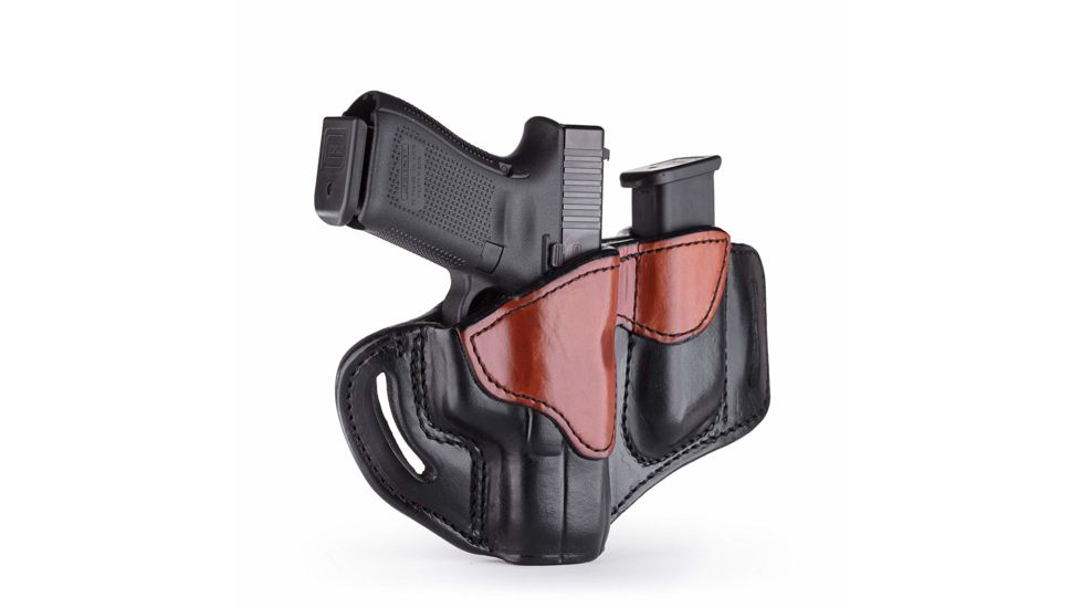 1791 Gunleather Combo Open Top Multi-Fit Belt Holster 2.1 and Mag 1.2, S&amp;W MP9, Taurus PT111, Right Hand, Brown on Black, Size 2.1, BH2.1M1.2-BLB-R
