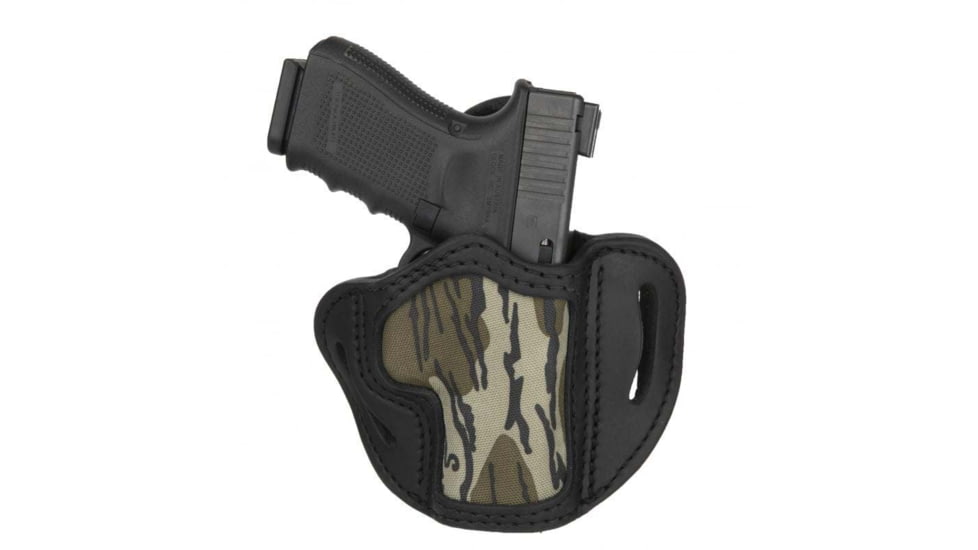 1791 Gunleather Mossy Oak Bottomland Camo Nylon, Optic Ready, Open Top Belt Holster, Size 2.1, RH, Stealth Black/Bottomland Camo, Stealth Black/Bottomland Camo, 2.1, MOBH-2.1-SBL-R