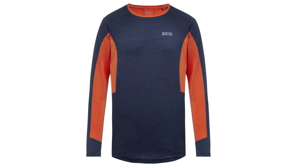 GOREWEAR Energetic Long Sleeve Running Shirt Mens in Orbit Blue/Fireball Large Slim fit 332E6404, 100751-AUAY-XL