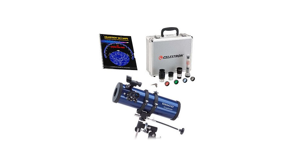 3-PC Bright Star Astronomy Gift Package - Tasco 1000x114mm Galaxsee Reflector Telescope, Celestron 1.25'' Eyepiece and Filter Kit, Celestron Sky Maps
