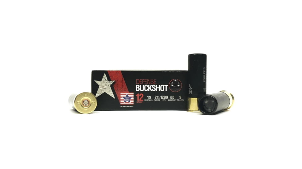 PPU Stars &amp; Stripes Defense Buckshot Shotshells 12ga 2-3/4 9-pellet 1200 fps 00 250/ct Case 25 Boxes A81E5434, OQCBUCK9C