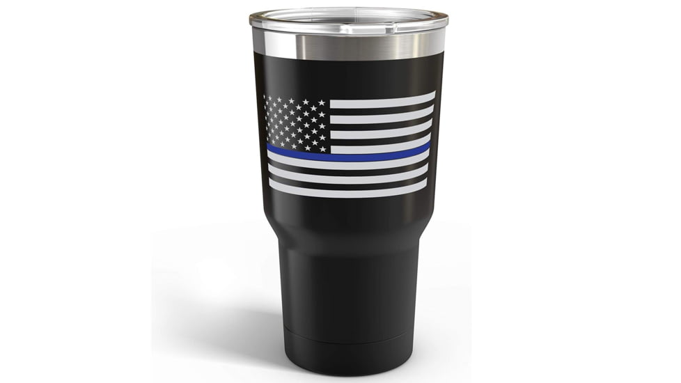 Old Southern Brass Thin Blue Line American Flag Double Wall 30oz Travel Tumbler Mug, Stainless Steel, Black/Gray, 30 oz, OSB-TUMB-TBL