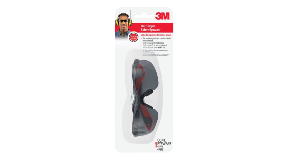 3M Active Safety Eyewear,Clear/Red Frame,Clear/Scratch Resistant Lens, 47021-WV6