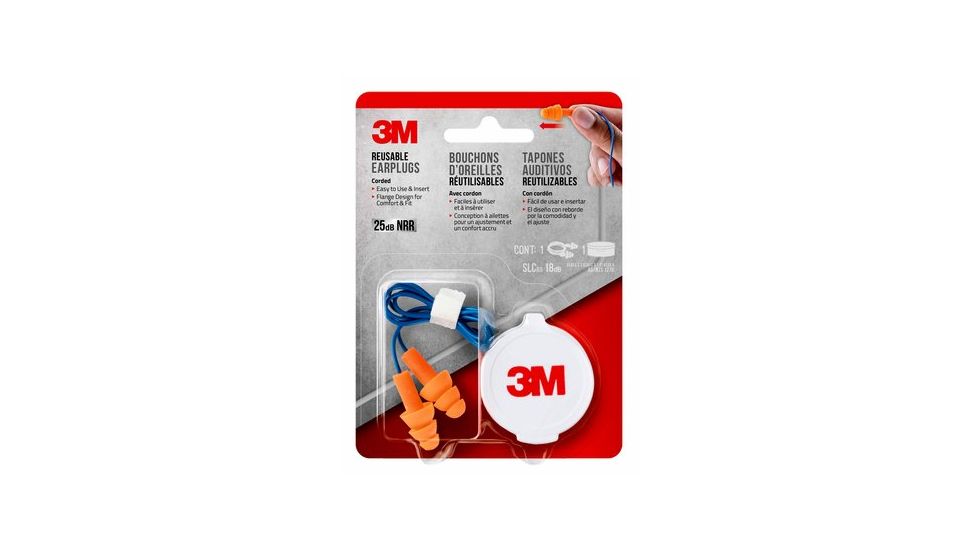 3M Corded Reusable Earplugs,NRR 25 dB,1 pair/pk, 90586-10DC