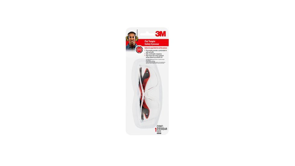 3M Flat Temple Safety Eyewear, Black/Red Frame, Clear/Scratch Resistant Lens,6/case 47010-WV6