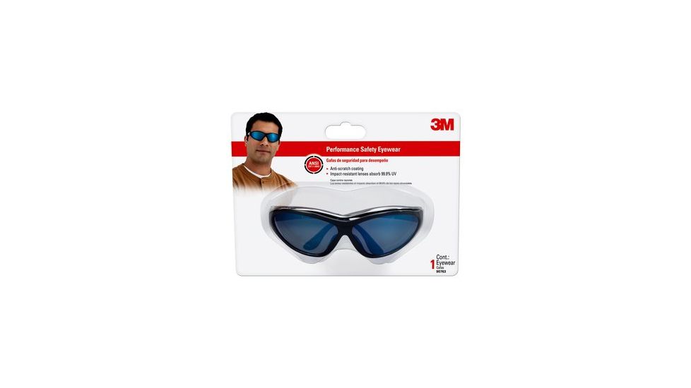 3M Performance Safety Eyewear,Black Frame,Ice Blue Mirror Lens 90763-80025