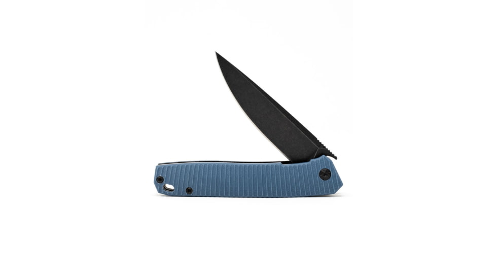 3V Gear Blue React Folding Knife - Grooved G10/Black Coated, blue-react-folding-knife-grooved-g10-black-coated