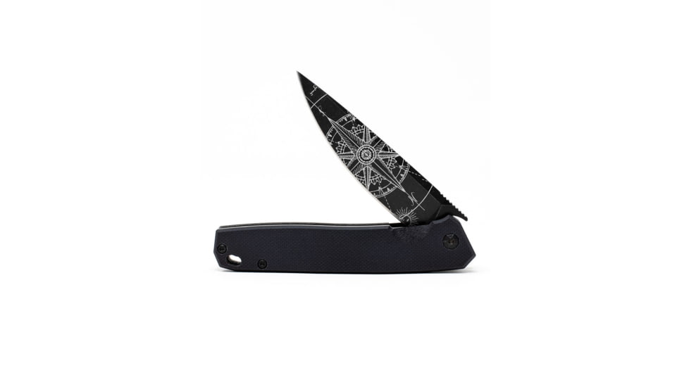 3V Gear Compass React Folding Knife, 3in, Stainless Steel, Drop Point Blade, Plain G10, Black Handle, Black Coated, Black/White, 6.5 inch, compass-r-fk-2