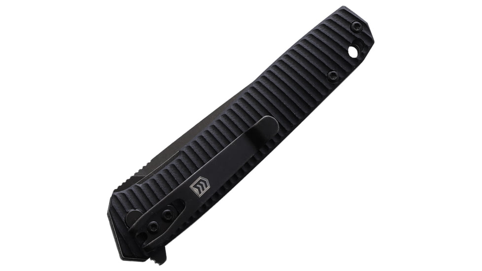 3V Gear Grooved G10 Naked React Folding Knife, 3.75in Closed, 3in, 8Cr14MoV, Black Coated Blade, Black Grooved G10 Handle, VVV-GB-BC-NAKED