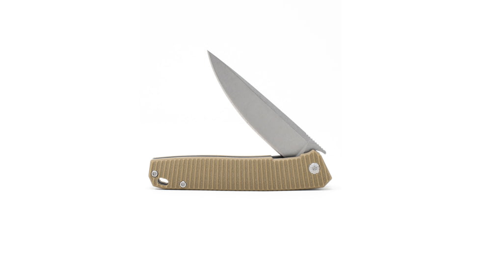 3V Gear Tan React Folding Knife - Grooved G10/Stone Washed, tan-react-folding-knife-grooved-g10-stone-washed