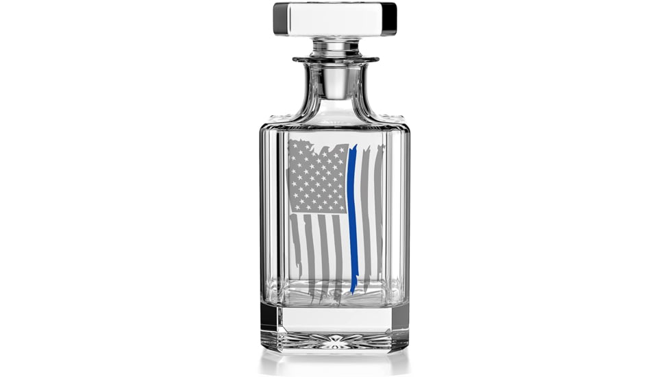Old Southern Brass Thin Blue Line Police American Flag Decanter, Clear, 25oz/750ml, OSB-DECANTER-TBL