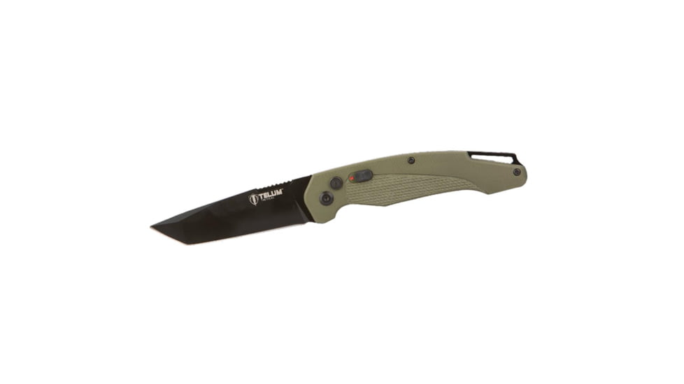 Telum Tactical Titan Automatic Folding Knife, 4in, Stainless Steel, Tanto Blade, OD Green Handle, 0DD8F5C8, RHTT2997