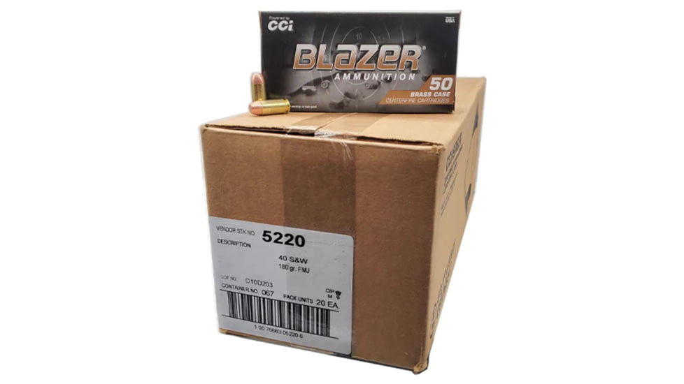 CCI Ammunition BLAZER 40 S&amp;W - BRASS 180GR FMJ AMMO 1000RD CASE 0D45A4C8, CC5220C