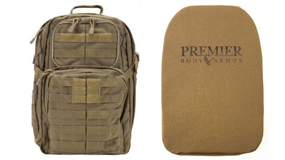5.11 RUSH 24 VTAC Backpack in Sandstone with Premier Body Armor Ballistic Panel