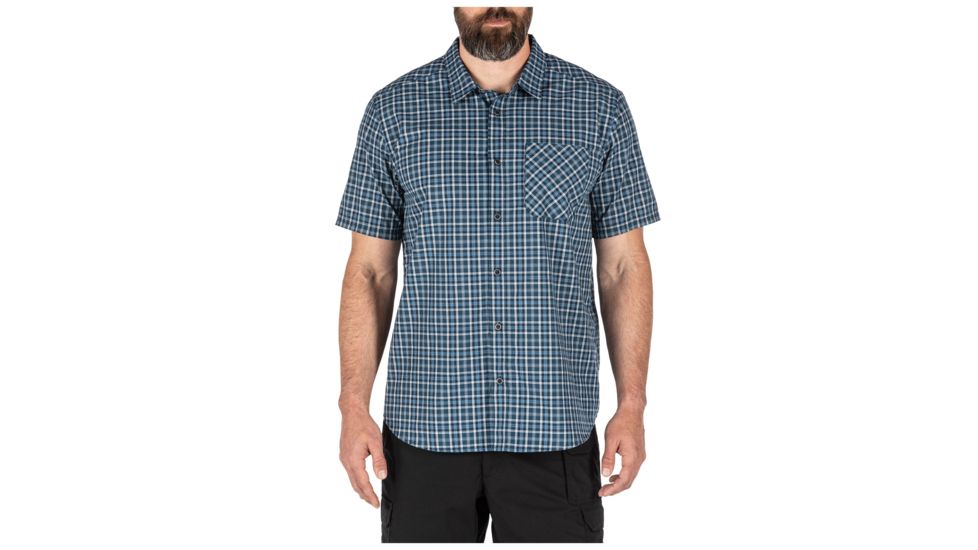 5.11 Tactical Carson Plaid Short Sleeve Shirt, Blueblood Plaid - 71394-416-XS