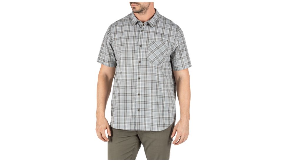 5.11 Tactical Carson Plaid Short Sleeve Shirt, Patina Plaid - 71394-415-M