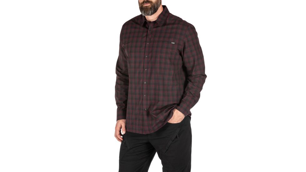 5.11 Tactical Echo Long Sleeve Shirt, Fig Plaid, 2XL, 72494-572-2XL