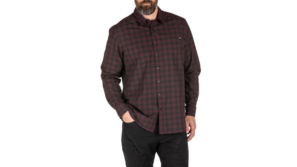 5.11 Tactical Echo Long Sleeve Shirt, Fig Plaid, 2XL, 72494-572-2XL