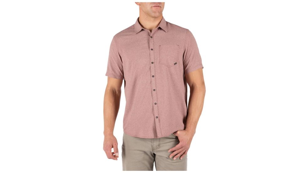 5.11 Tactical Evolution Short Sleeve Shirt - Mens, Mahogany Heather, Extra Small, 71387-446-XS
