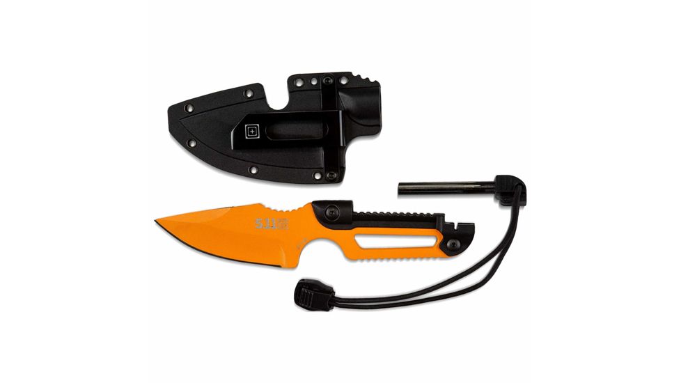 5.11 Tactical Ferro Fixed Blade Knife, 2.3in, 420J2 Stainless Steel, Drop Point, Orange, Black, 51145-999-1 SZ