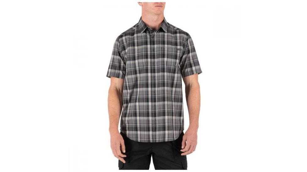 5.11 Tactical Hunter Plaid Short Sleeve Shirt - Men's, Black Plaid, Extra Large, Short, 71374-371-XL