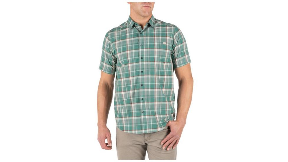 5.11 Tactical Hunter Plaid Short Sleeve Shirt - Men's, Dusty Sage Plaid, Medium, Short, 71374-819-M