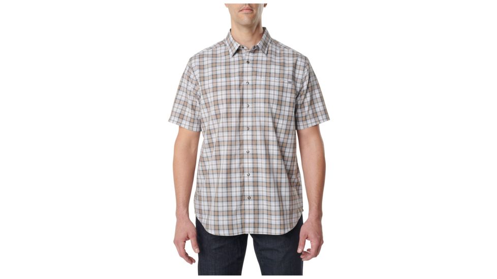 5.11 Tactical Hunter Plaid Short Sleeve Shirt - Men's, Coyote Plaid, Medium, Regular, 71374-289-M