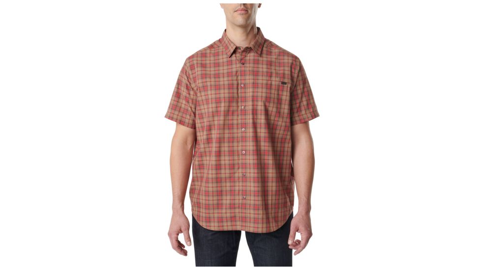 5.11 Tactical Hunter Plaid Short Sleeve Shirt - Men's, English Red Plaid, Medium, Regular, 71374-489-M