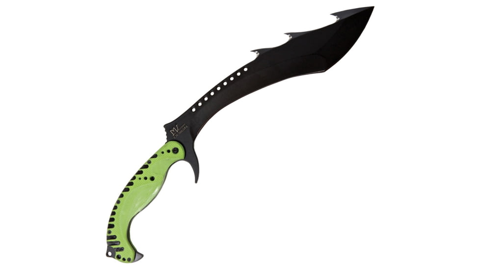 5.11 Tactical Kold Kukri Machete, 17in Overall, 10.88in Black Stonewash Aus-8 SS Sawback Blade, Green Synthetic Handle, Sheath, Black, 53033-999