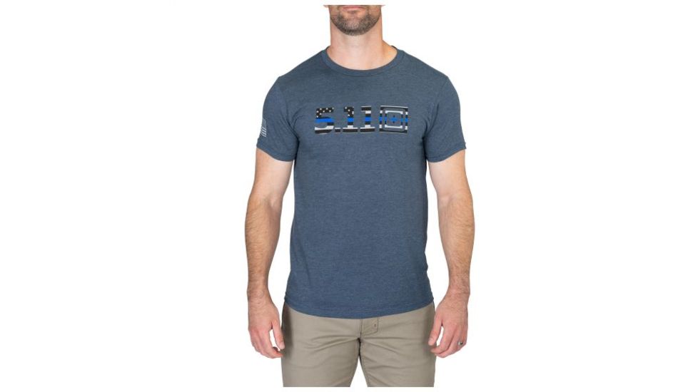 5.11 Tactical Legacy Blue Flag Short Sleeve Tee - Mens, Navy Heather, 2XL, 41191AAZF-749-2XL