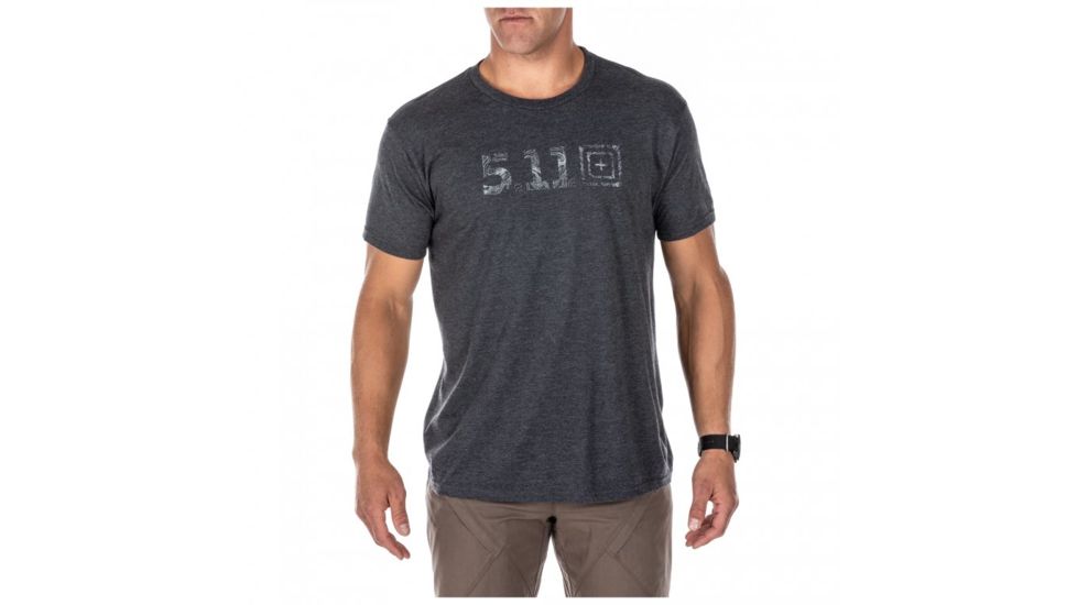 5.11 Tactical Legacy Topo Fill Short Sleeve Tee Shirt - Mens, Charcoal Heather, Large, 41191AAY-035-L