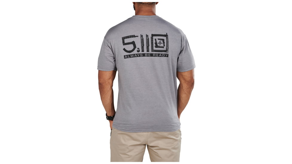 5.11 Tactical Locked And Logoed S/S Tee - Mens, Grey Heather, M, 41191YM-097-M