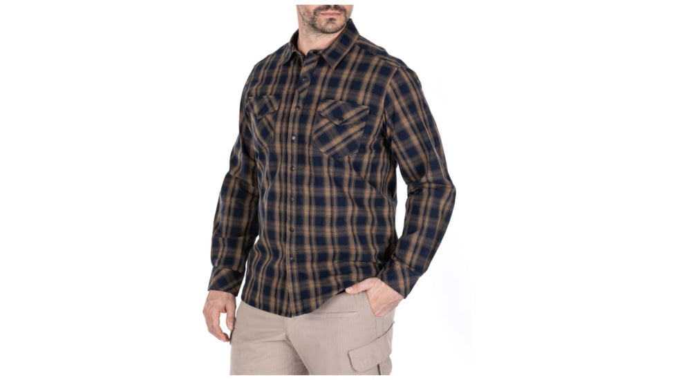 5.11 Tactical Peak Long Sleeve Shirt - Mens, Battle Brown Plaid, Small, 72469-590-S