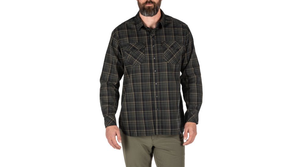 5.11 Tactical Peak Long Sleeve Shirt - Men's, Oil Green Plaid, 2XL, 72469-360-2XL
