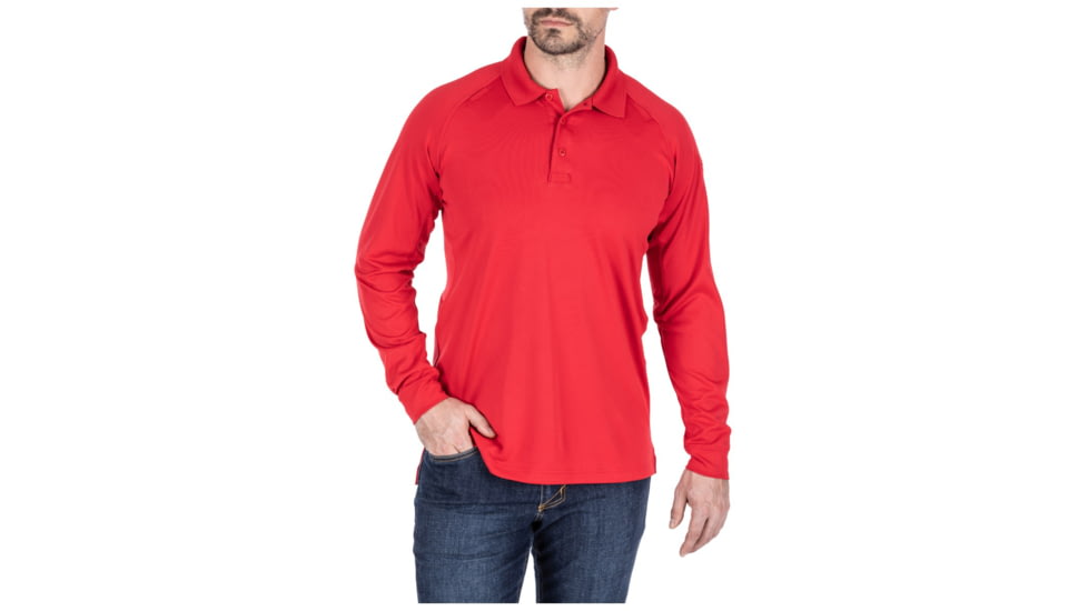 5.11 Tactical Performance Long Sleeve Polo - Men's, Large, Tall, Range Red, 72049T-477-L