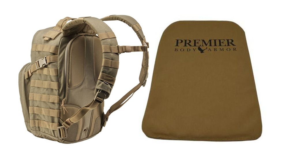 5.11 Tactical Rush12 Backpack in Sandstone with Premier Body Armor Ballistic Panel