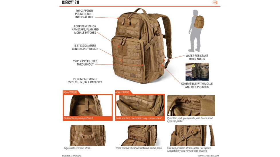 5.11 Tactical Rush24 2.0 Backpack 37l, Kangaroo - 56563-134-1SZ
