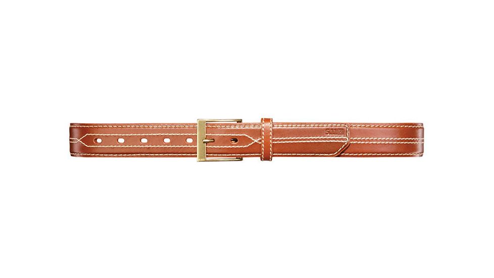 5.11 Stitched Leather 1.5in Casual Belt, Tan Buckskin With Contrast Stitch, Size BULK 59502-970