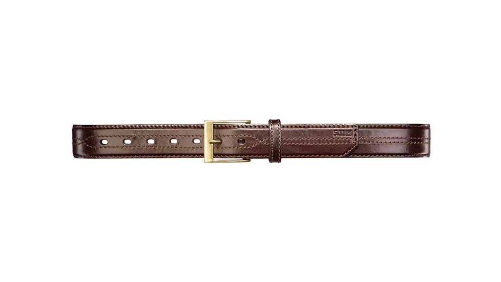 5.11 Stitched Leather 1.5in Casual Belt, Brown, Brass Buckle, 40 to 42in