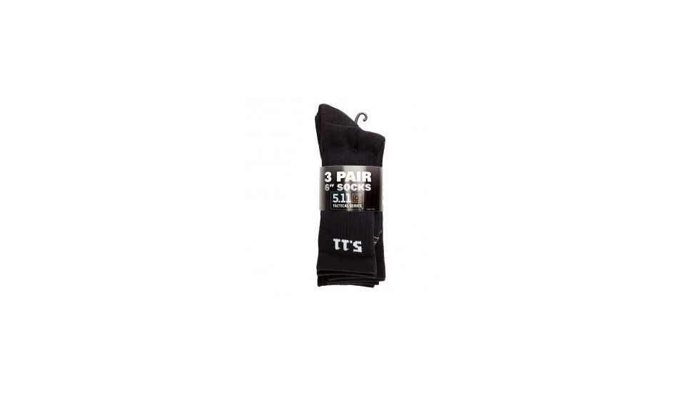5.11 Tactical 6 inch Socks - 3 pack - Men's, Black, One Size, 50078-019-1 SZ