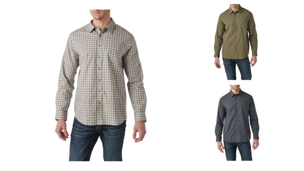 5.11 Tactical Echo Long Sleeve Shirt - Mens, Cinder Plaid, Tank Green Plaid, Turbulence Plaid
