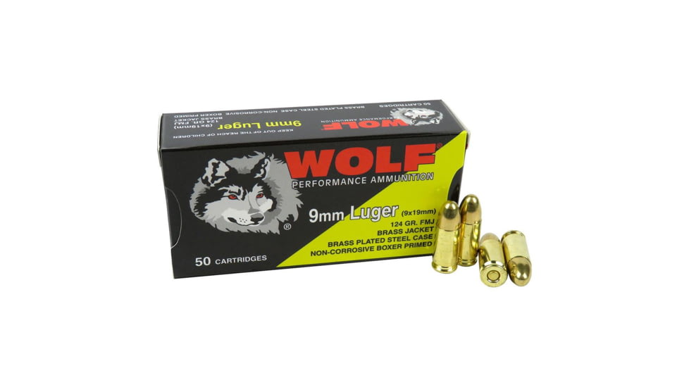 Wolf Ammo Wolf Turkish Performance Handgun Ammunition 9mm Luger 124gr FMJ 50/ct AA023EE5, DZ9X19CWFMJ