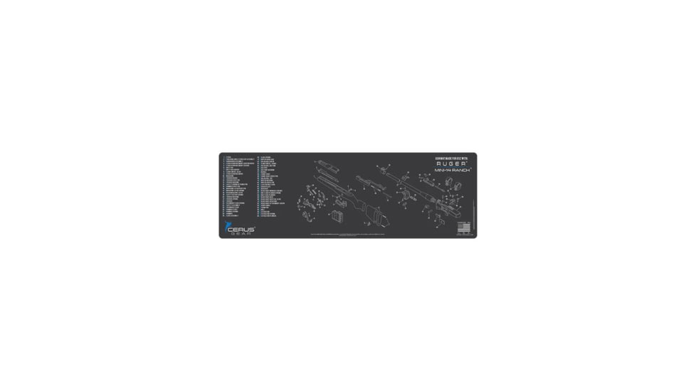 Cerus Gear RUGER MINI 14 RANCH SCHEMATIC RIFLE MAT - CHARCOAL GREY/CERUS BLUE, 12 X 36 4E007E19, CERRMRUGMINI14RANCHSCHGRY