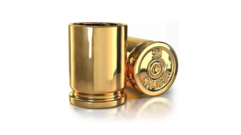 Old Southern Brass 50 Caliber Brass Ceramic Shot Glasses, Set of 2, Desert Tan, One Size, OSB-50CAL-SG