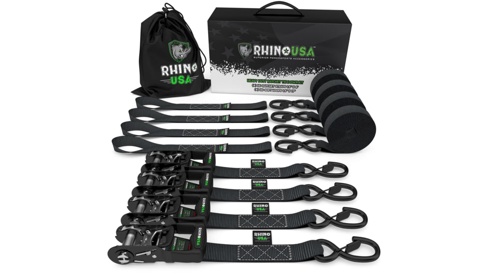 Rhino USA 1.6 x 15 HD Ratchet Tie-Down Set 4-Pack A632CBFC, Green, TD-GC1.6X15-GRN