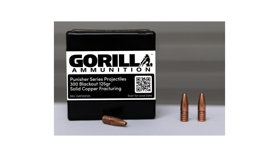 Gorilla Ammunition .300 AAC Blackout 125 Grain Solid Copper Brass Case Rifle Ammo, 50 Rounds, Cooper, 50 Rounds, gpf-126809
