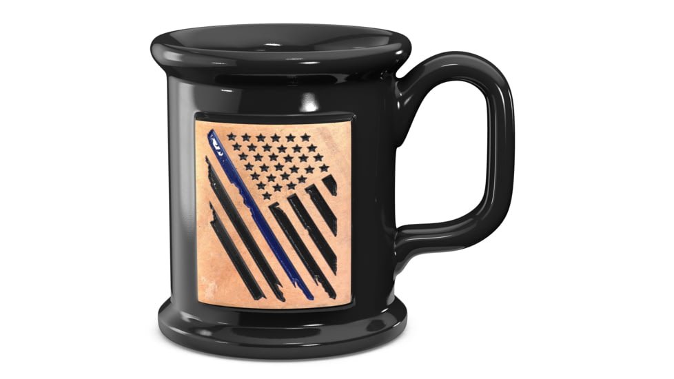 Old Southern Brass Ceramic Handmade Coffee Mug - Embossed Thin Blue Line American Flag 6F86E312, OSB-MUG-TBL