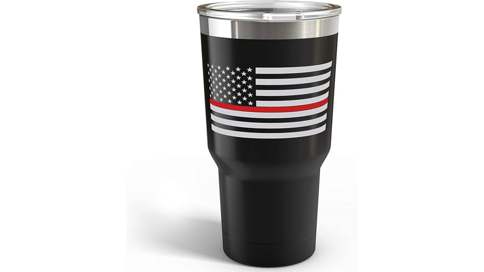 Old Southern Brass Thin Red Line American Flag Double Wall 30oz Travel Tumbler Mug, Stainless Steel, Black/Multi, 30 oz, OSB-TUMB-TRL